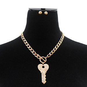 GOLD CLEAR CRYSTAL HEART SHAPE KEY CHARM SET